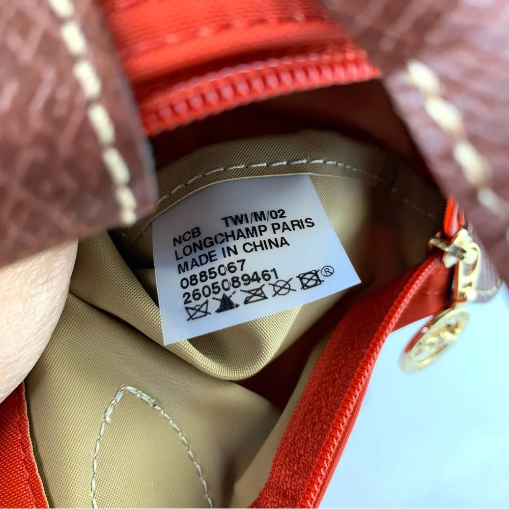 Longchamp Orange Nylon & Brown Leather Tote - Picture 10 of 16